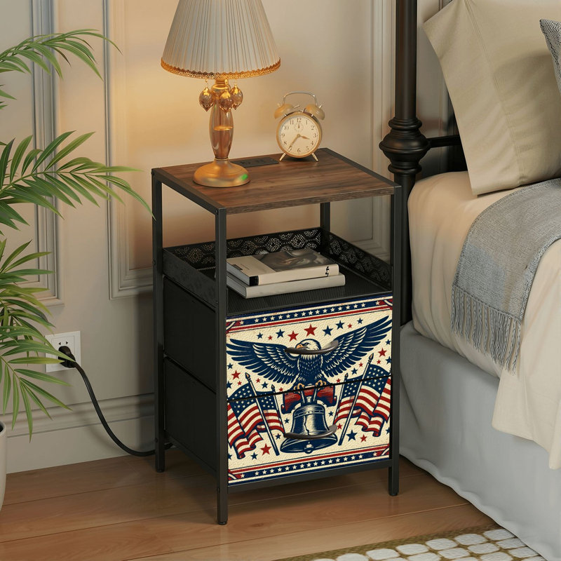 Table de chevet 2 tiroirs avec station de charge, table de chevet de chambre à coucher avec ports USB et prises USB