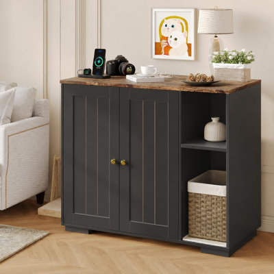 Hidden Cat Litter Box Enclosure Cabinet with Power Outlet, Non-Slip Mat & Dog-Proof Shelf, Fits Most Automatic Litter Boxes, Black