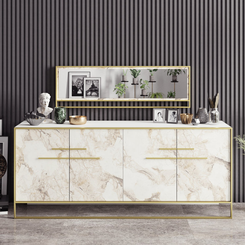 Braddy 179.9cm Sideboard, White/Gold