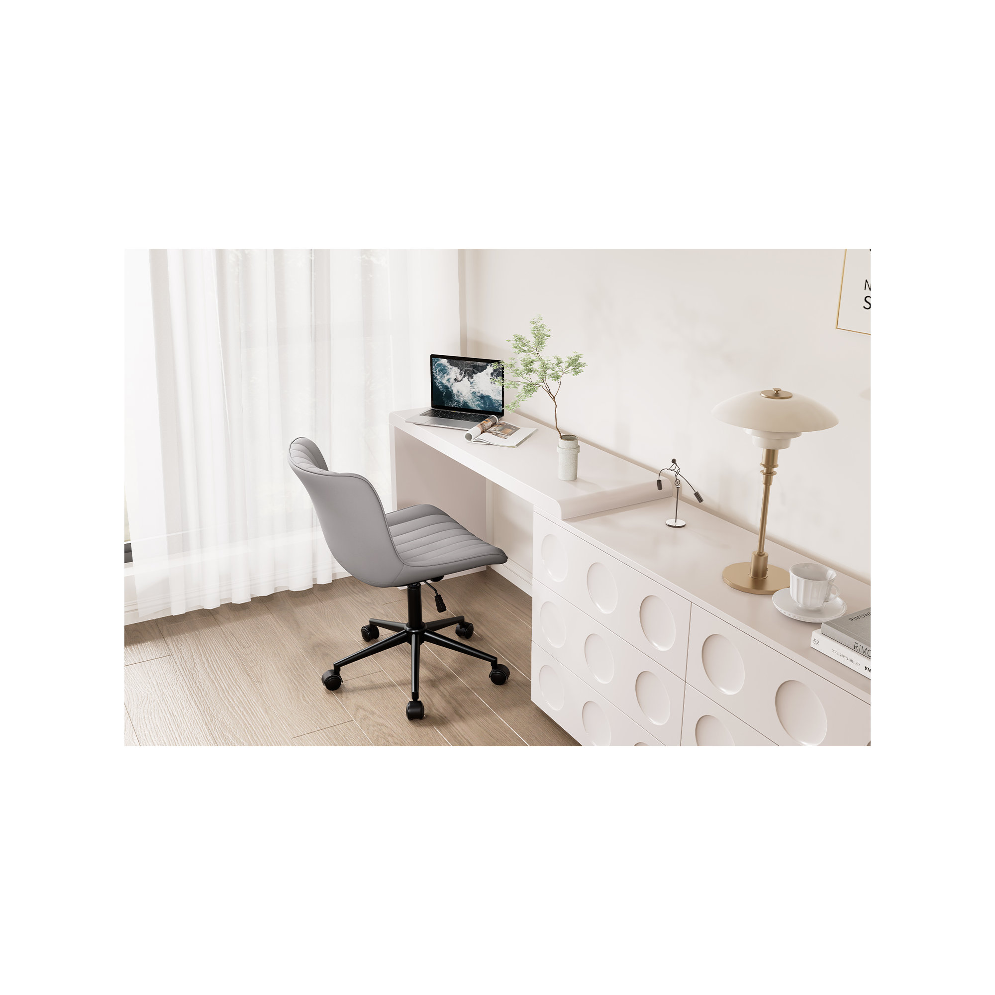 Brionni Leather Upholstered Office Desk Chair Swivel Task Chair Height Adjust Conference Chair, Black, Gray