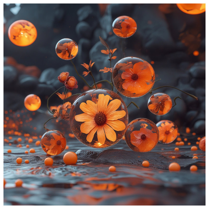 Édredon orange à bulles florales, Lit simple