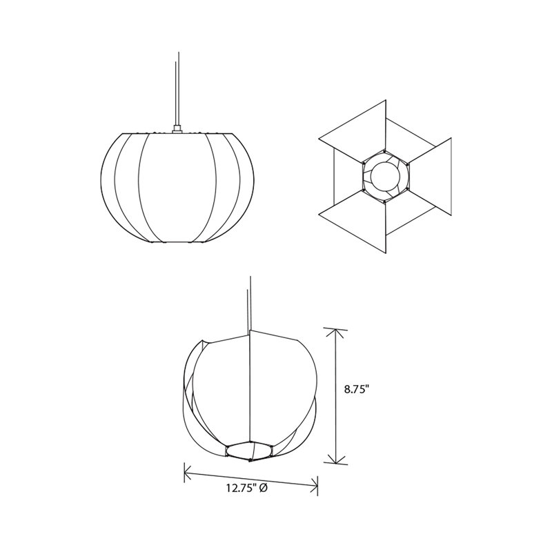 Veris Pendant, Matte Black/Matte White, 8.75" H x 12.75" W x 12.75" D