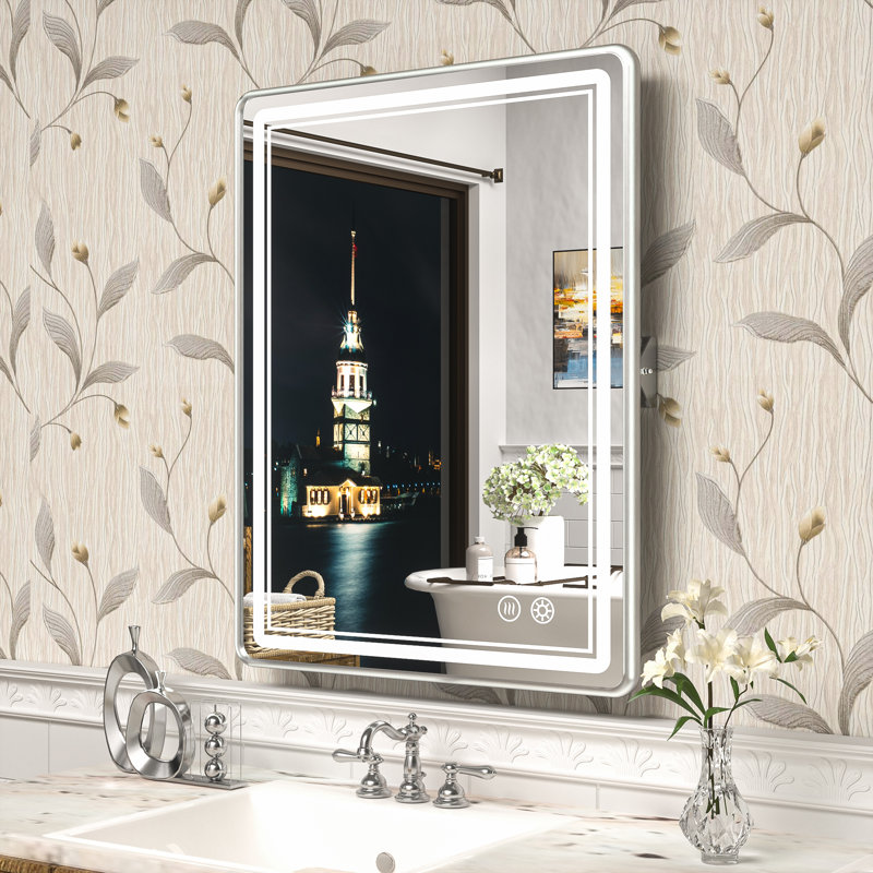 Miroir de salle de bain rectangulaire Demivion, 36 po x 28 po, Argent