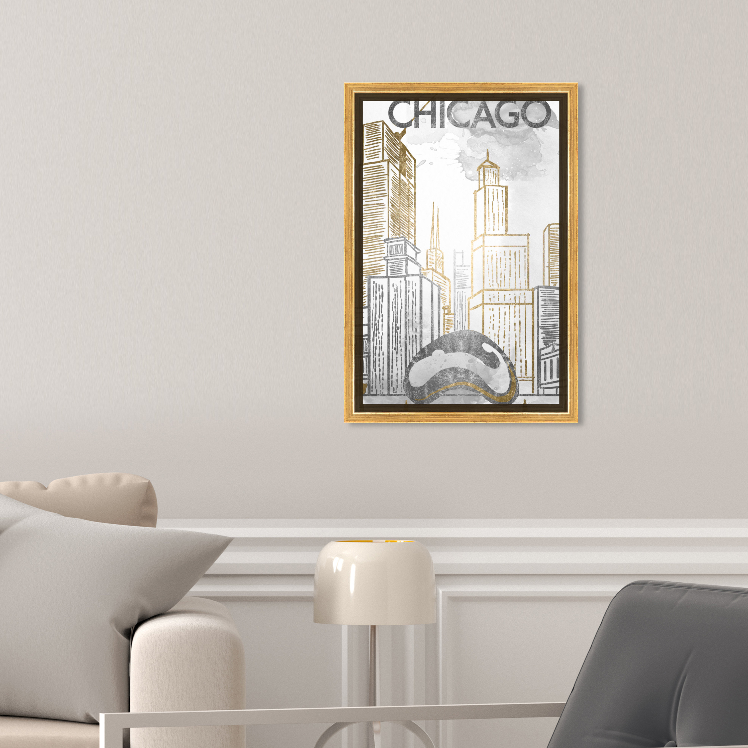Oliver Gal Chicago Sketch Gold And Silver City Buildings Modern