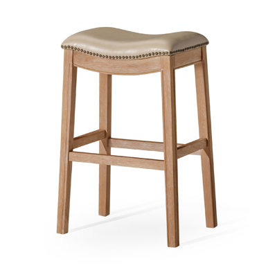 Maven Lane Adrien Backless Saddle Stool with Faux Leather Upholstery