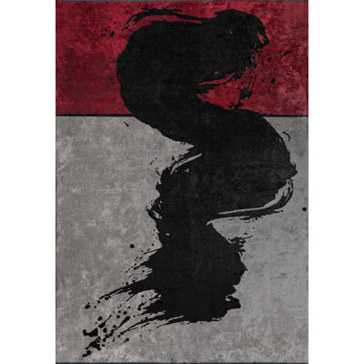 Modern Abstract Brush Stroke Area Arug