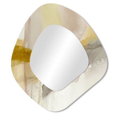 Burnell - jaune moutarde, Secrets V - miroir décoratif de forme unique à encre liquide, miroir mural asymétrique jaune, impression sur métal