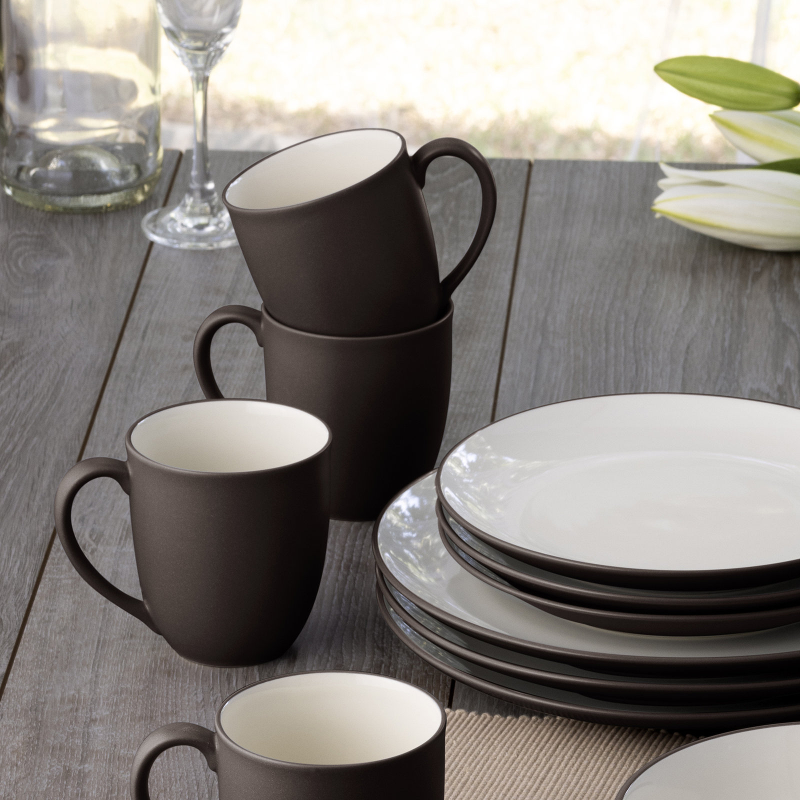 Colorwave Stoneware Dinnerware Set - Service for 4, Chocolate