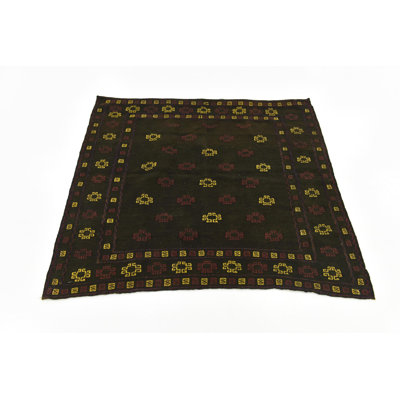 Tapis de zone en laine vert 4 pi x 4 pi 3 po one-of-kind-noué la main Earley