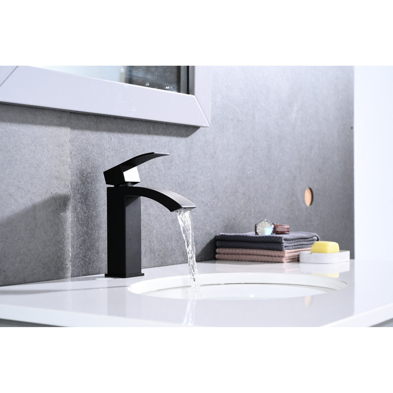 Robinet de lavabo de salle de bain à poignée simple avec bec cascade et bonde escamotable pour éviers à débordement, acier inoxydable noir mat à haute résistance à la corrosion, contrôle du contrôle de la température du débit d'eau,