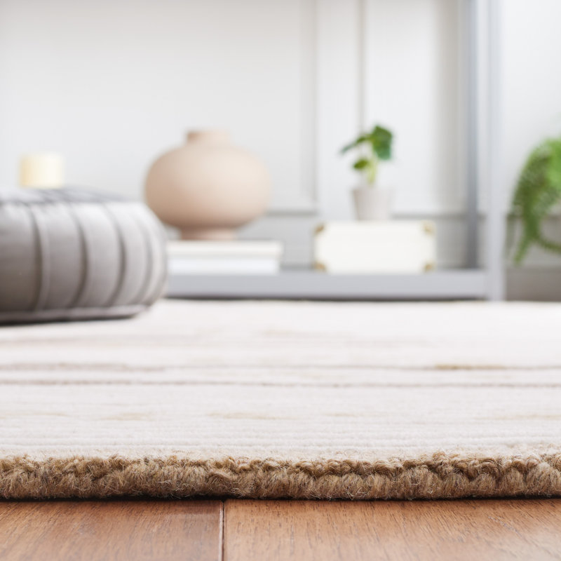 Natural Brown Wool Striped 4' x 6' Handmade Tufted Rug