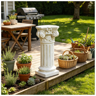 Colonne de jardin décorative, colonne romaine blanche rétro élégante de style grec antique de 15 po, convient à la décoration de jardin, convient aux mariages et aux tables de salle à manger, polyvalente pour une utilisation intérieure / extérieu