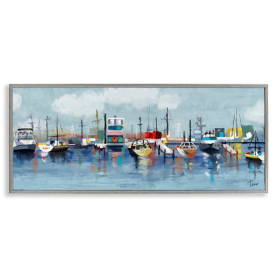 " Varied Boats Docked Port Marina Ocean Landscape " by Tina Finn