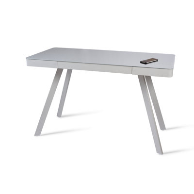 Glass Top Metal Base Computer Desk with Power Outlet