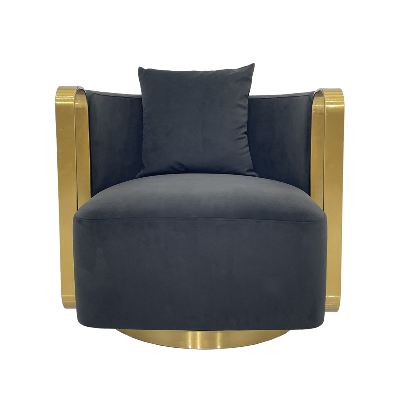 Accent Chair With Fabric Cushion, Black Velvet