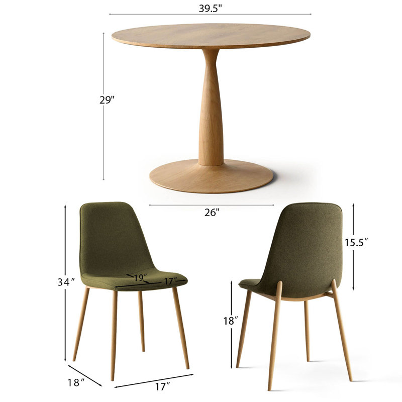 4 - Person Dining Table Sets With 39.5'' Round Table & 4 Upholstered Fabric Chairs, Green