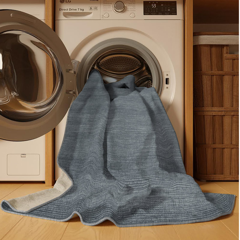 Tapis gris uni lavable à la machine, Rectangulaire 8 pi x 12 pi