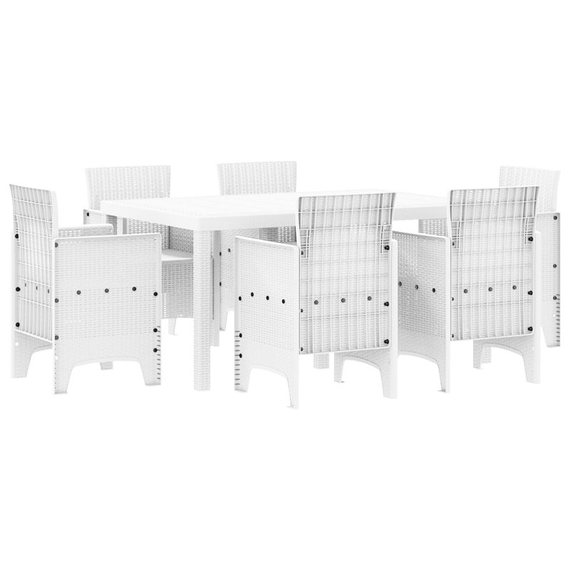 7 Piece Garden Dining Set Poly Rattan, 73cm H x 150cm W x 100cm D, White