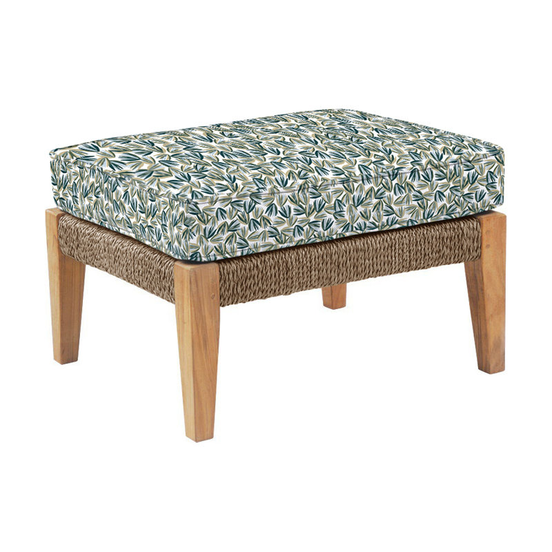 Hadley Rectangle Outdoor Sunbrella® Ottoman Patio Ottoman, Perigold Palmetto Verdigris, Hadley Hemp