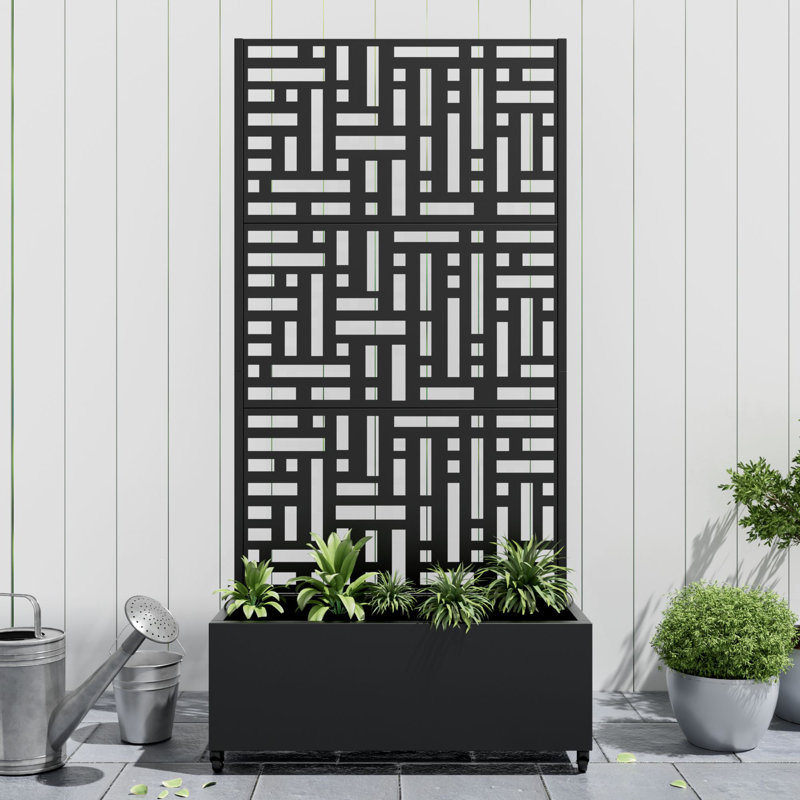 Metal Planter Box with Trellis, Gray