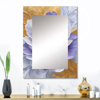 Lavande et balance des pivoines dorées II - pivoine, miroir mural unique, art moderne, impression sur métal