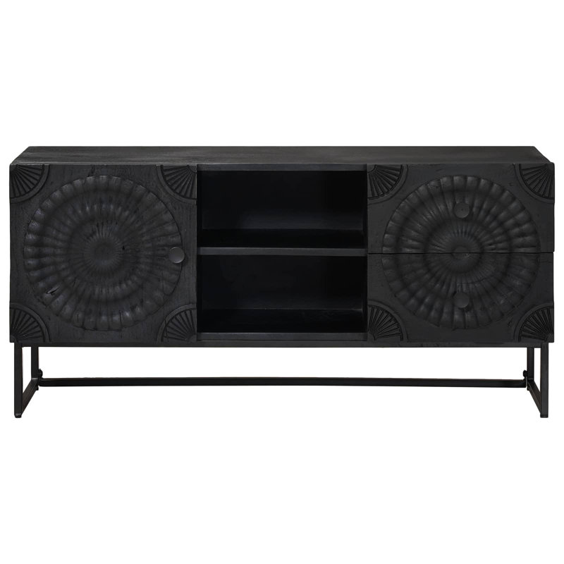 Unfinished TV Stand for TVs up to 49" with Fireplace Included, Black