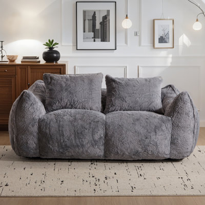 Oversized Plush Bean Bag Chair, Large Lounger For Adults With Pillows, Soft Fluffy Loveseat For Living Room Or Bedroom, No Assembly Required