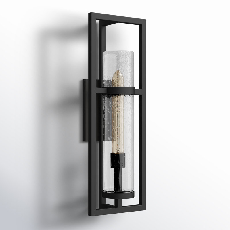 Cordillera Seeded Glass Outdoor Wall Lantern, Black, 26" H x 8.75" W x 7" D