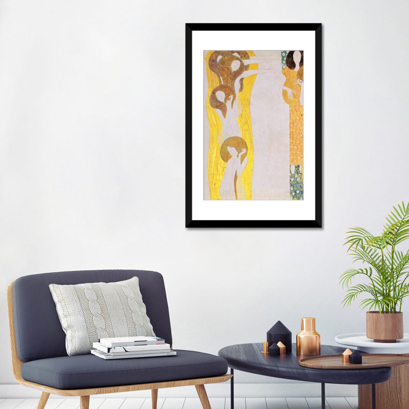 « die künste » par gustav klimt,, reproduction d’art sur toile, Papier d'art encadré noir, H 32 po x l 24 po x P 1 po, Blanc