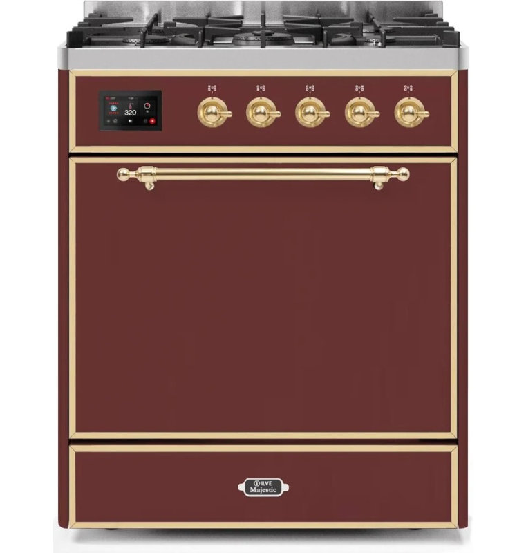 Cuisinière à double combustible 30 pouces ILVE Majestic II, 5 brûleurs en laiton, 4 cu. Capacité du four (porte pleine)
