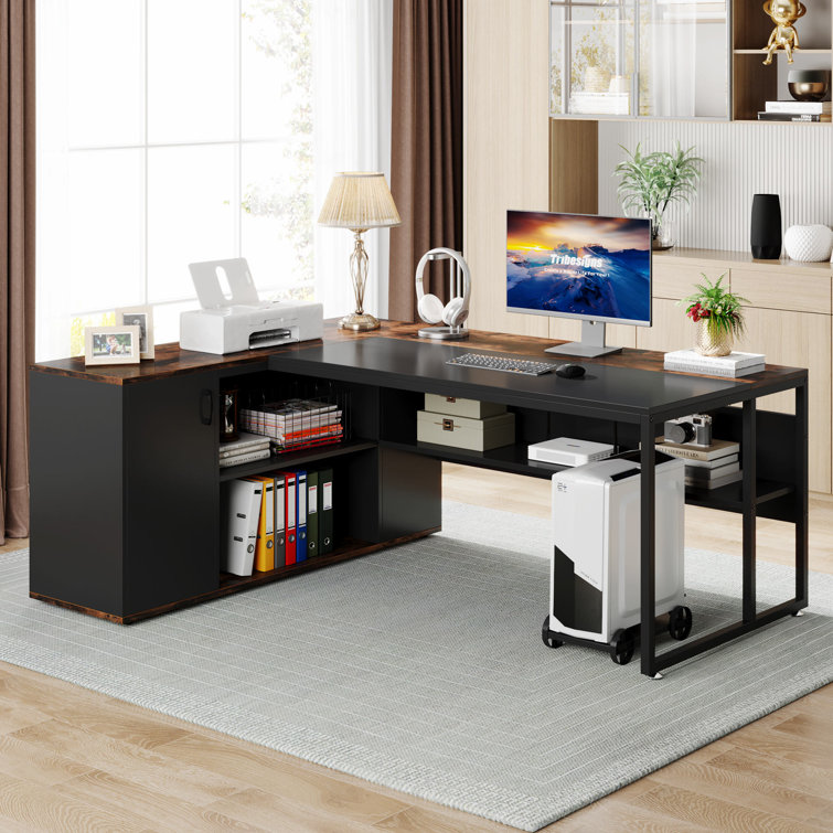 17 Stories Bureau en L 95,2 po avec tablettes, bureau d'ordinateur en coin  réversible ou table longue pour 2 personnes Fortson et Commentaires -  Wayfair Canada