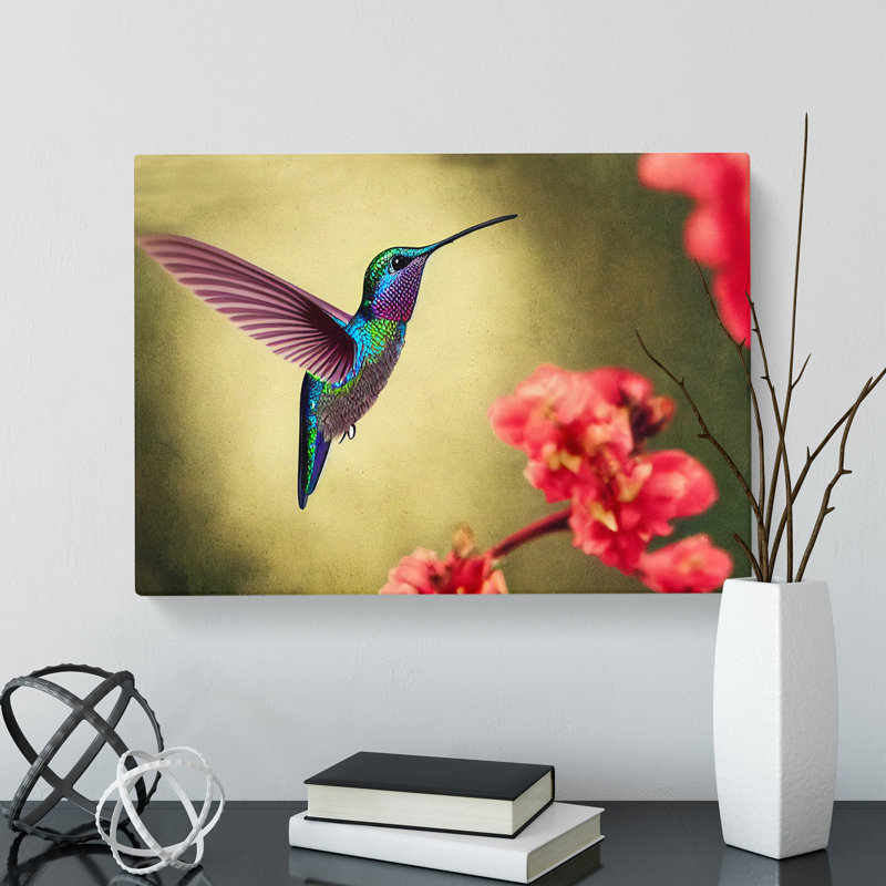 Electrifying Floral Hummingbird - Wrapped Canvas, 35cm H x 50cm W x 3cm D