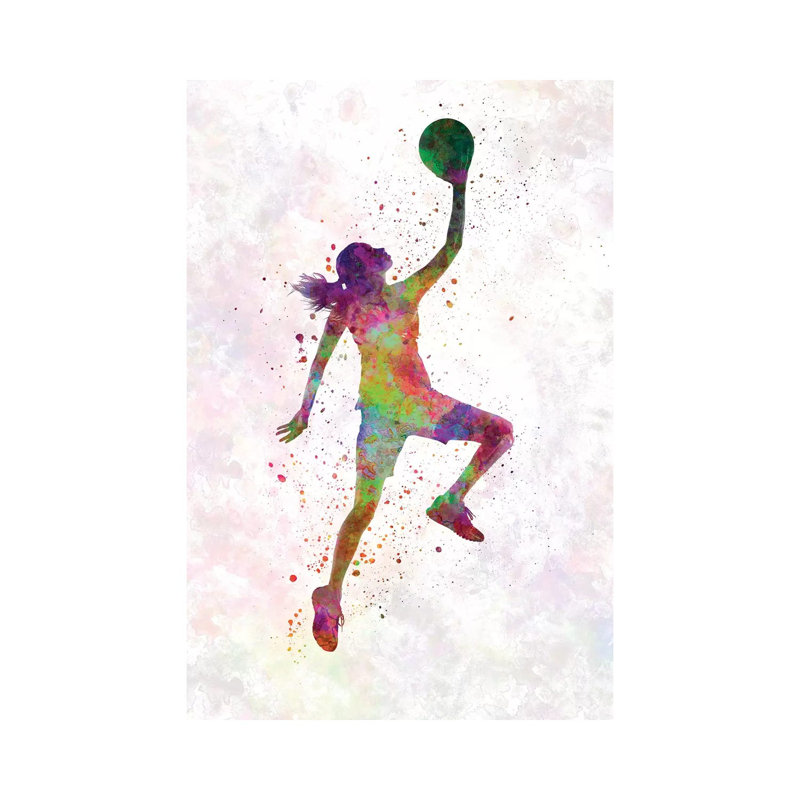 Young Woman Basketball Player In Watercolour II by Paul Rommer - Wrapped Canvas Gallery-Wrapped Canvas Giclée