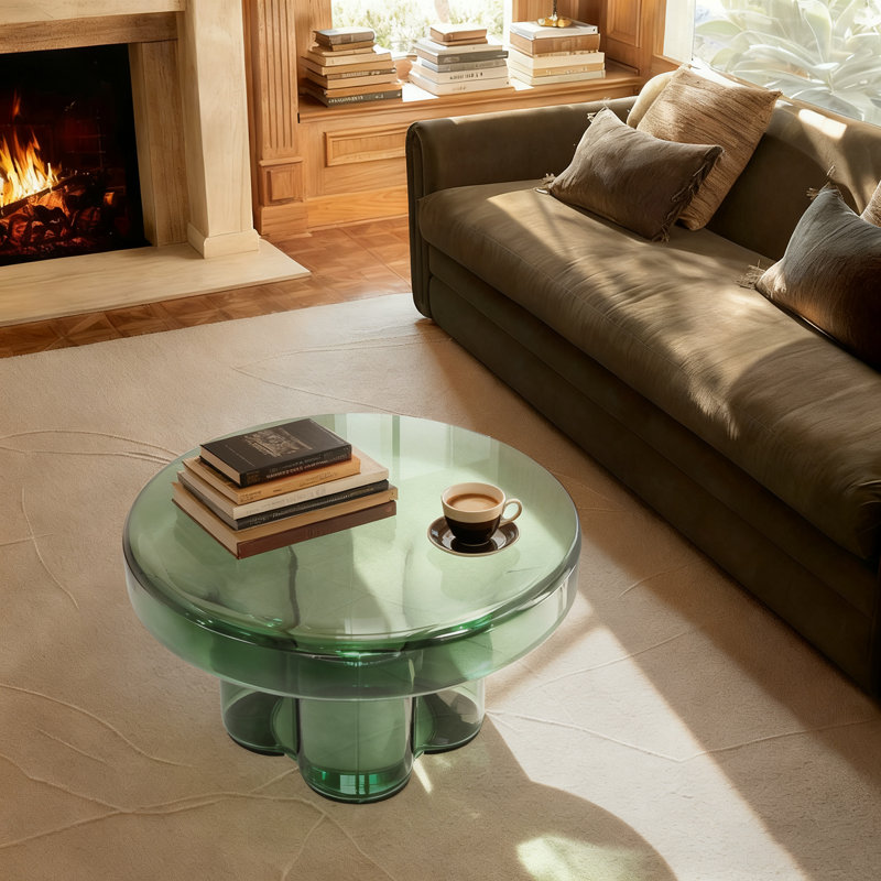 Round Glass Side Table, Green