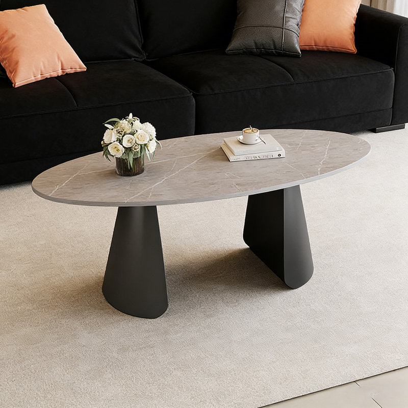 Table basse ovale en ardoise, H 15,74 po x L 55,11 po x l 31,49 po, Gris