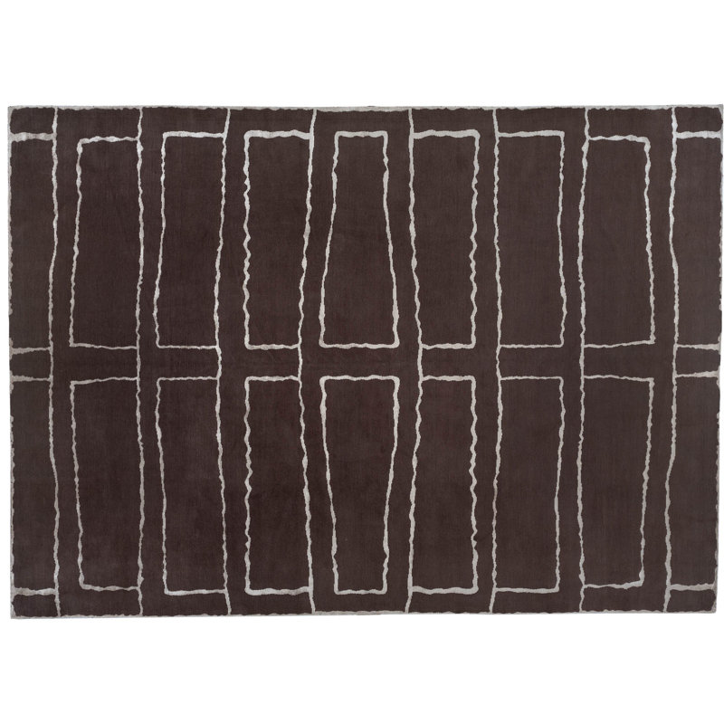 Tapis unique chocolat / crème noué à la main 10 pi x 14 pi