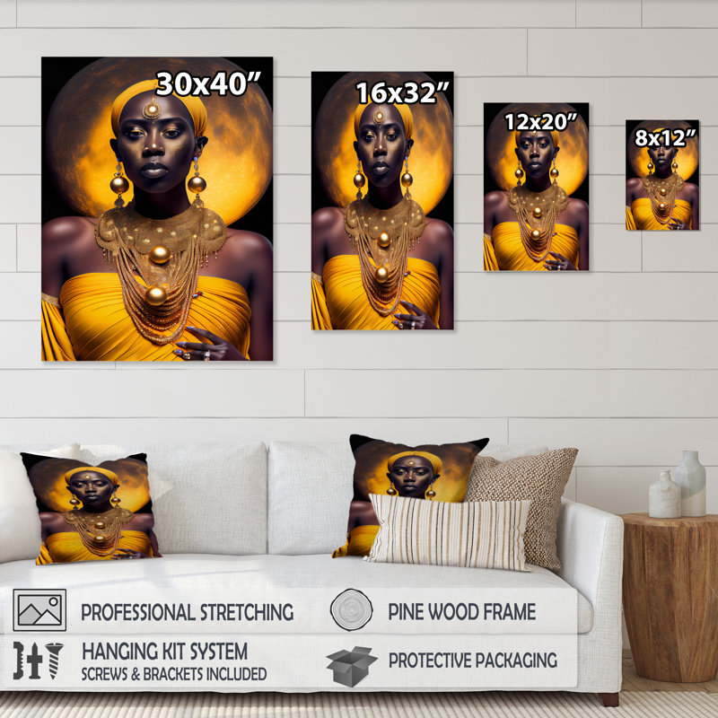 «Queen African Woman Under Moon II», impression sur toile, H 32 po x l 16 po x P 1 po, Toile tendue