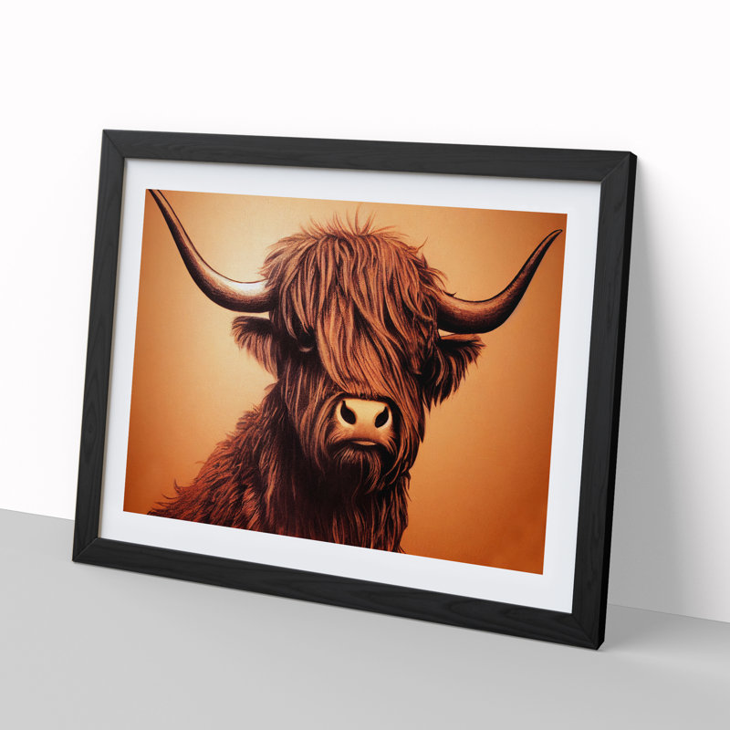 Highland Cow - Single Picture Frame Print, Black, 46cm H x 64cm W x 2cm D