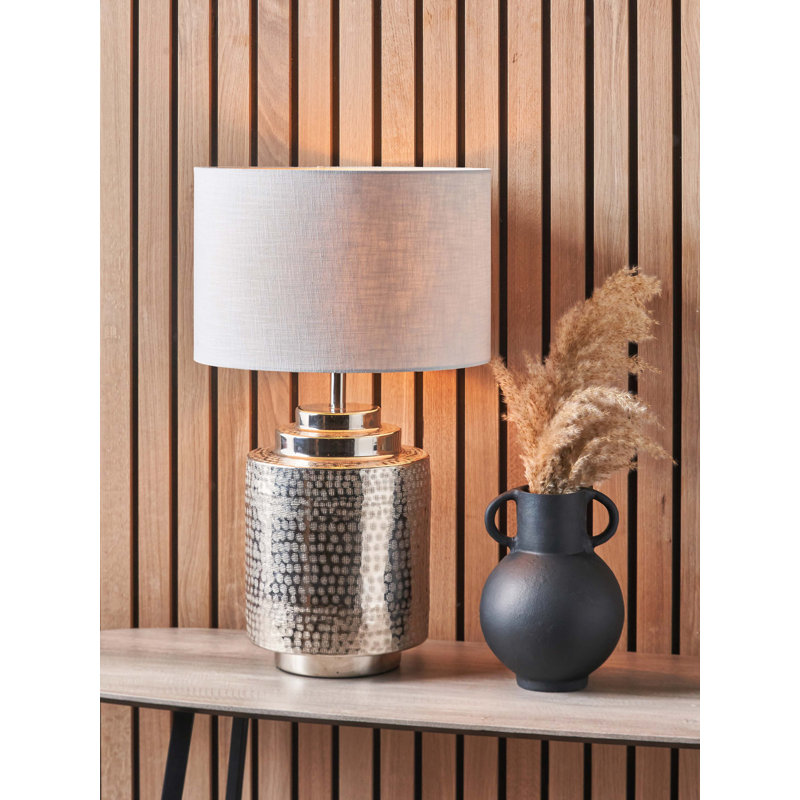 Metal Table Lamp, 24.8" H x 13.78"  W x 13.78" D, White, Silver