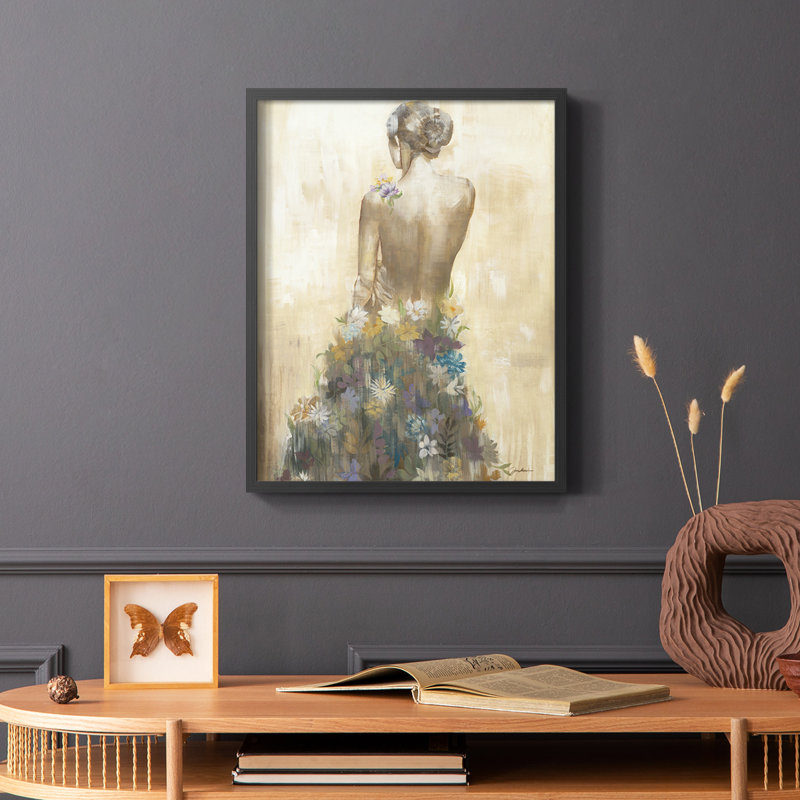 Reproduction encadrée de robe de jardin - bois massif, Noir, H 20 po x l 16 po