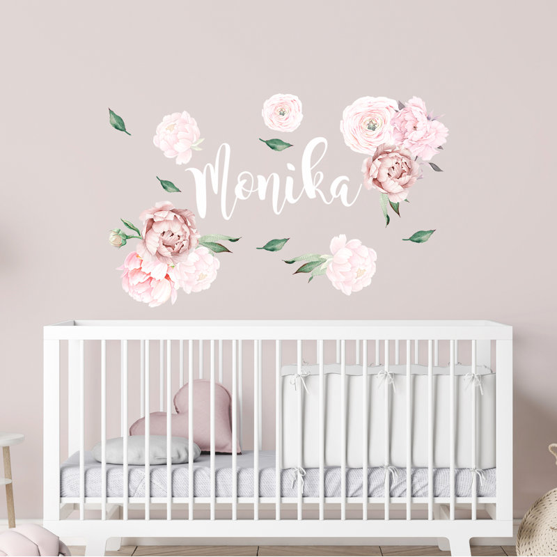 Aquarelle fleurs de pivoines avec décalcomanie murale fille, H 33 po x l 53 po, 15" H x 24" W