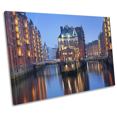 Hamburg Canal Cityscape - Wrapped Canvas Print