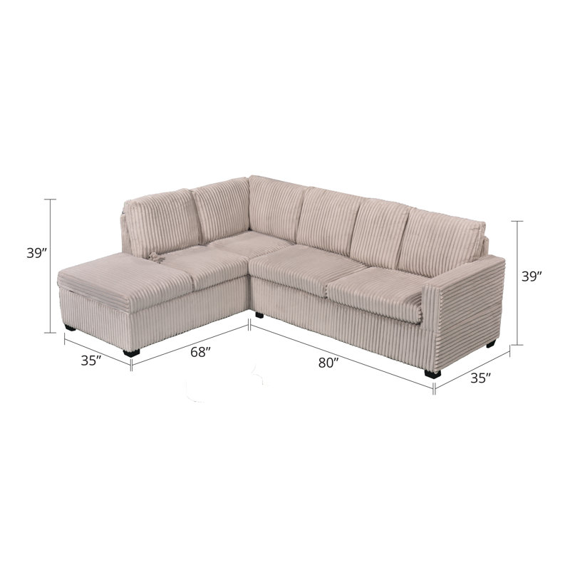 Canapé modulaire 2 pièces Elinborg, Velours côtelé beige