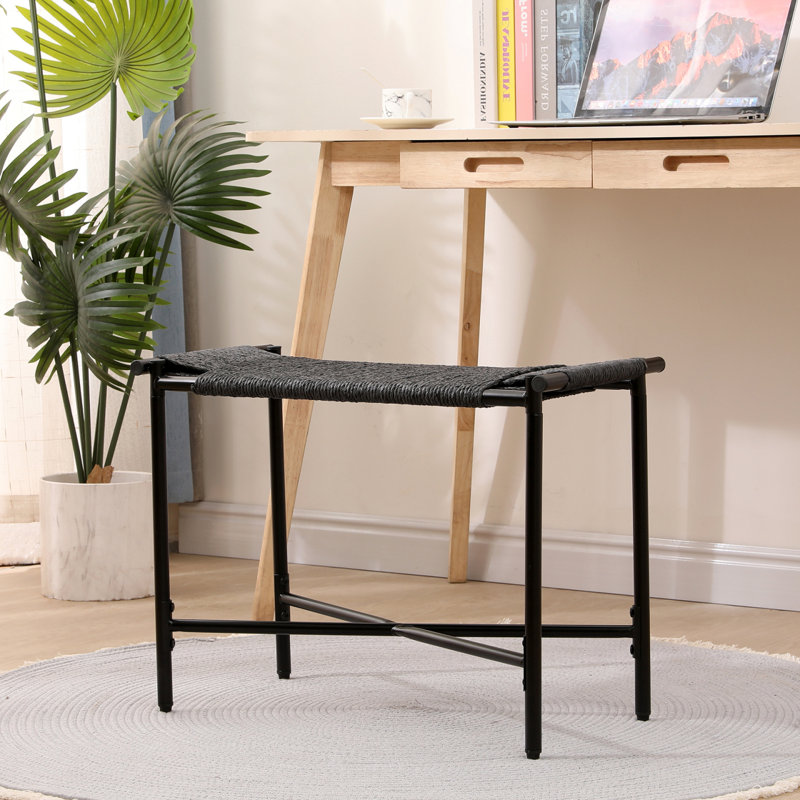 Foot Rest Shoes Stools Handwoven Paper Rope Ottomans For Entryway, Living Room, Bedroom & Office (Black), Black