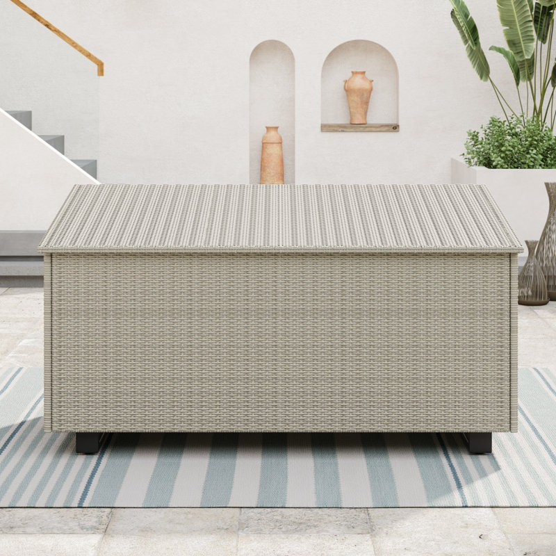 Kristiana 204 Gallon Water Resistant Wicker / Rattan Outdoor Deck Box with Metal Sled Base, Light Gray