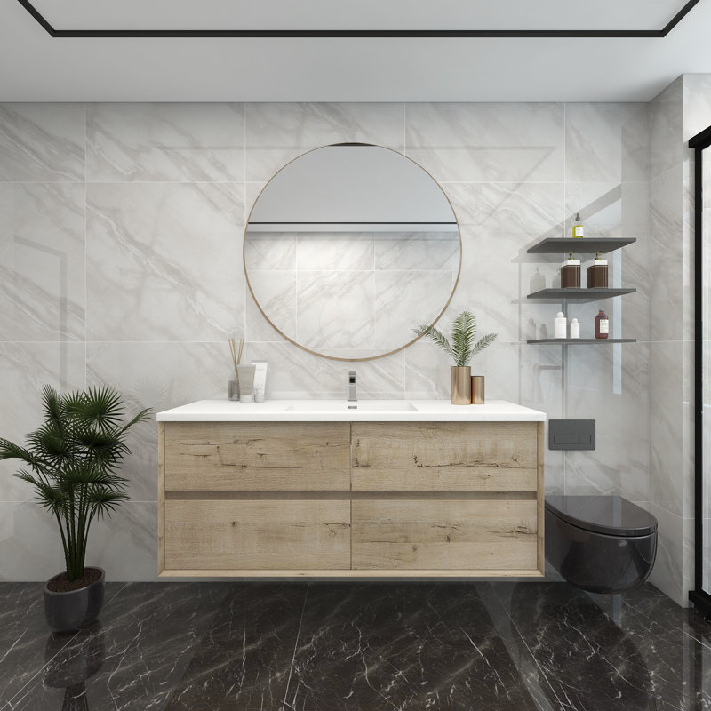 60'' Single Bathroom Vanity with Acrylic Top, White Oak