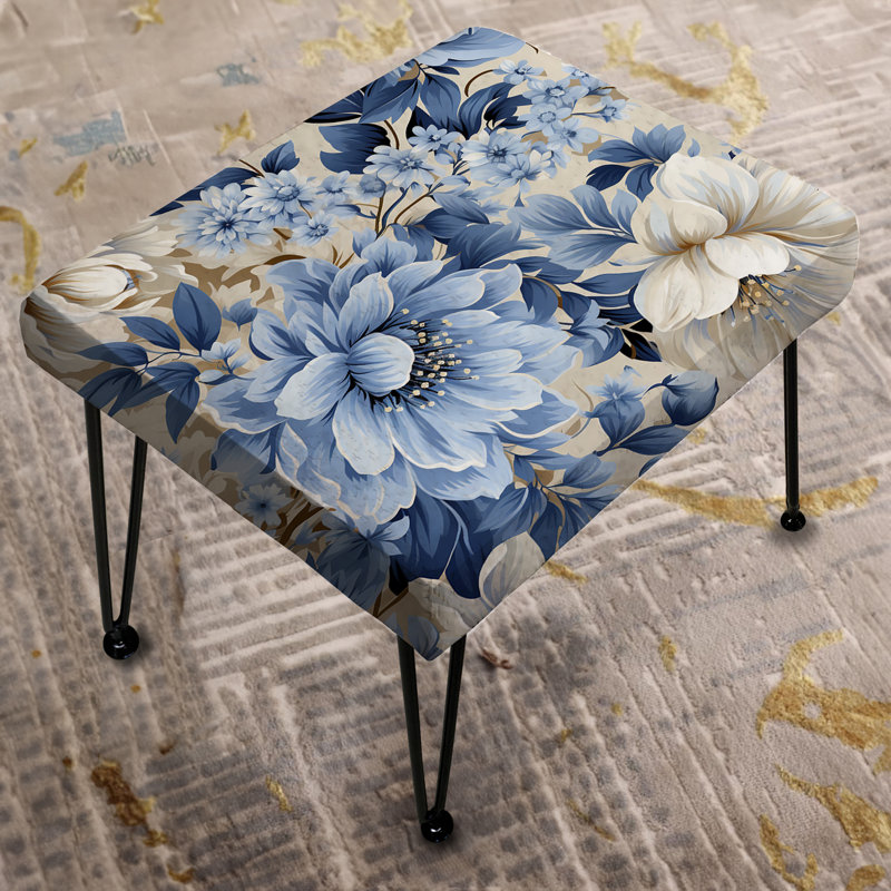 Blue Vintage Whispers Floral Pattern - Floral Rectangle Ottoman