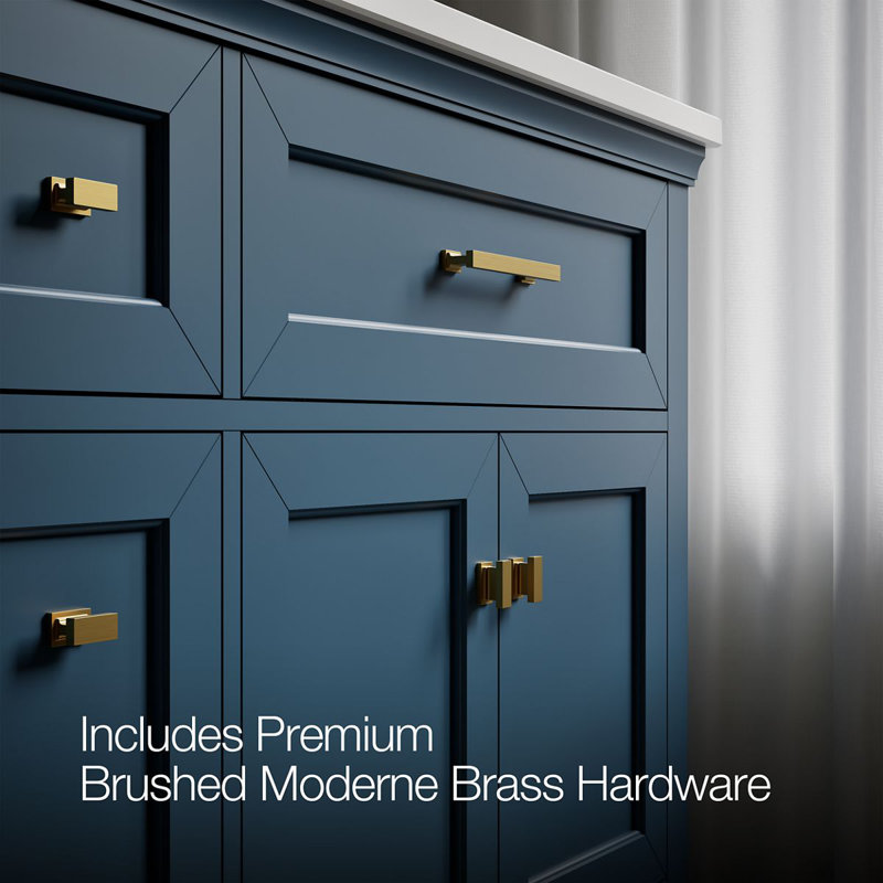 Charlemont 60 In. Bathroom Vanity Cabinet With Sinks And Quartz Top, Tidal Blue, Brushed Brass