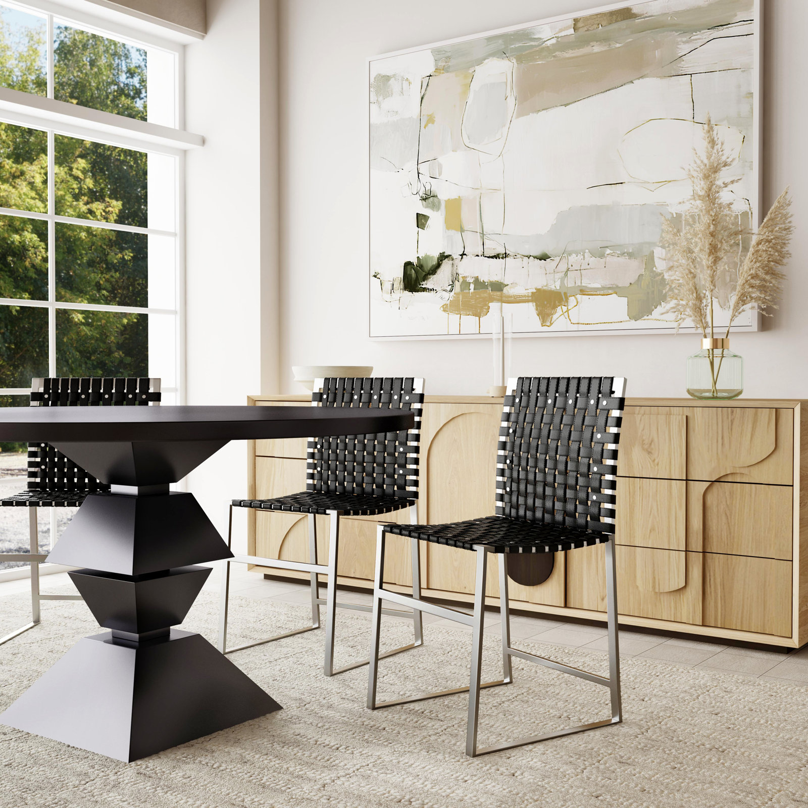 Augusta Genuine Leather Side Chair, Black/Silver