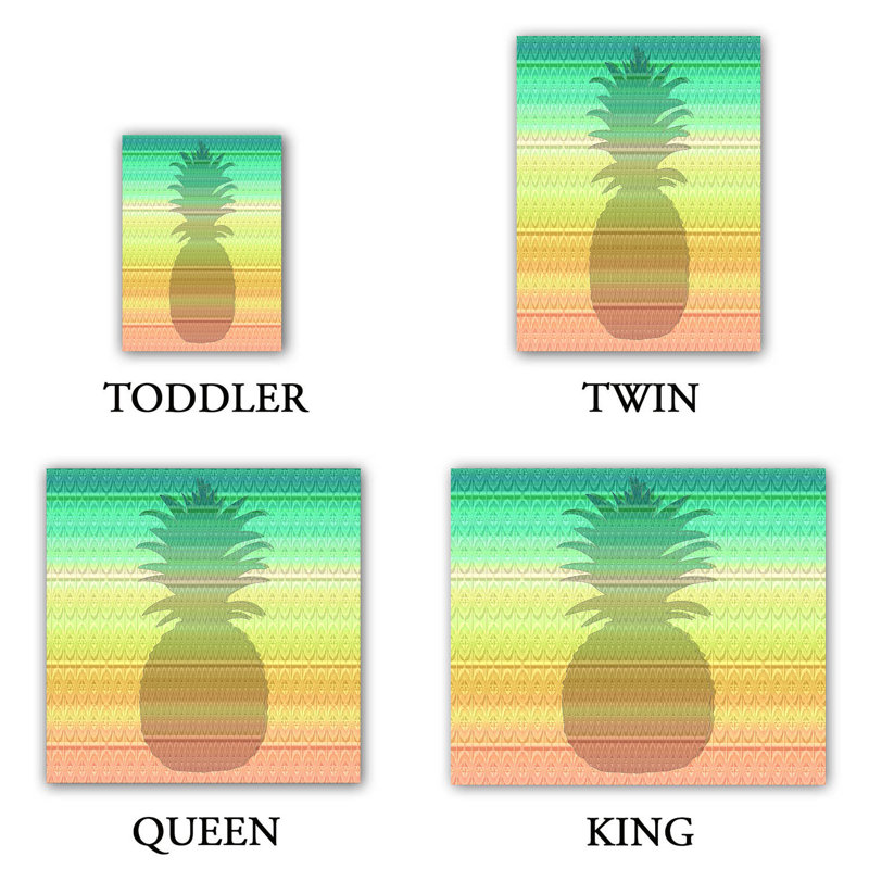 Ensemble de housse de couette ananas, 1 housse simple + 1 taie standard, Vert / jaune / orange